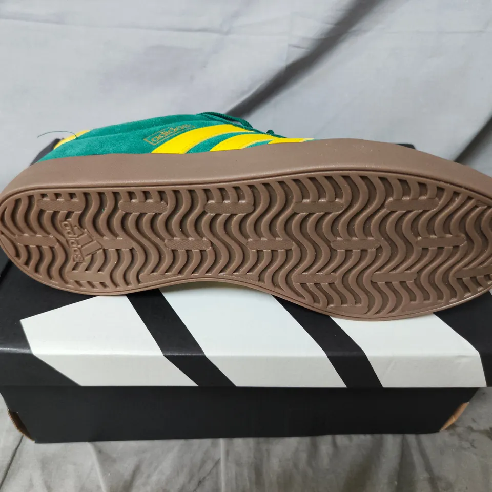 ADIDAS GREEN SUEDE SNEAKERS WITH YELLOW STRIPES SIZE UK 8.5