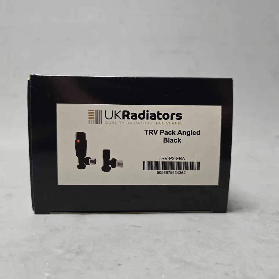 BOXED UK RADIATOR BLACK THERMOSTATIC RADIATOR VALVE PACK ANGLED 