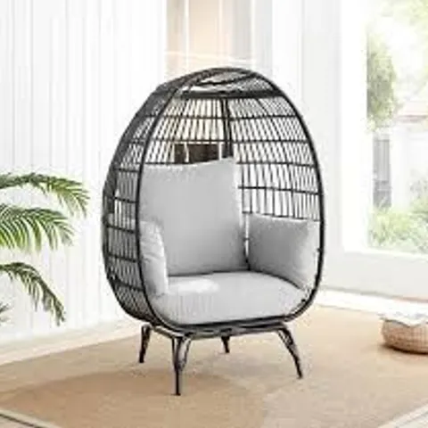 BOXED EGG CHAIR BLACK RATTAN OUTDOOR CHAIR