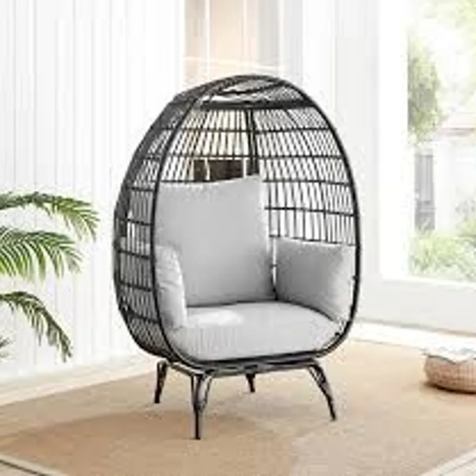 BOXED EGG CHAIR BLACK RATTAN OUTDOOR CHAIR