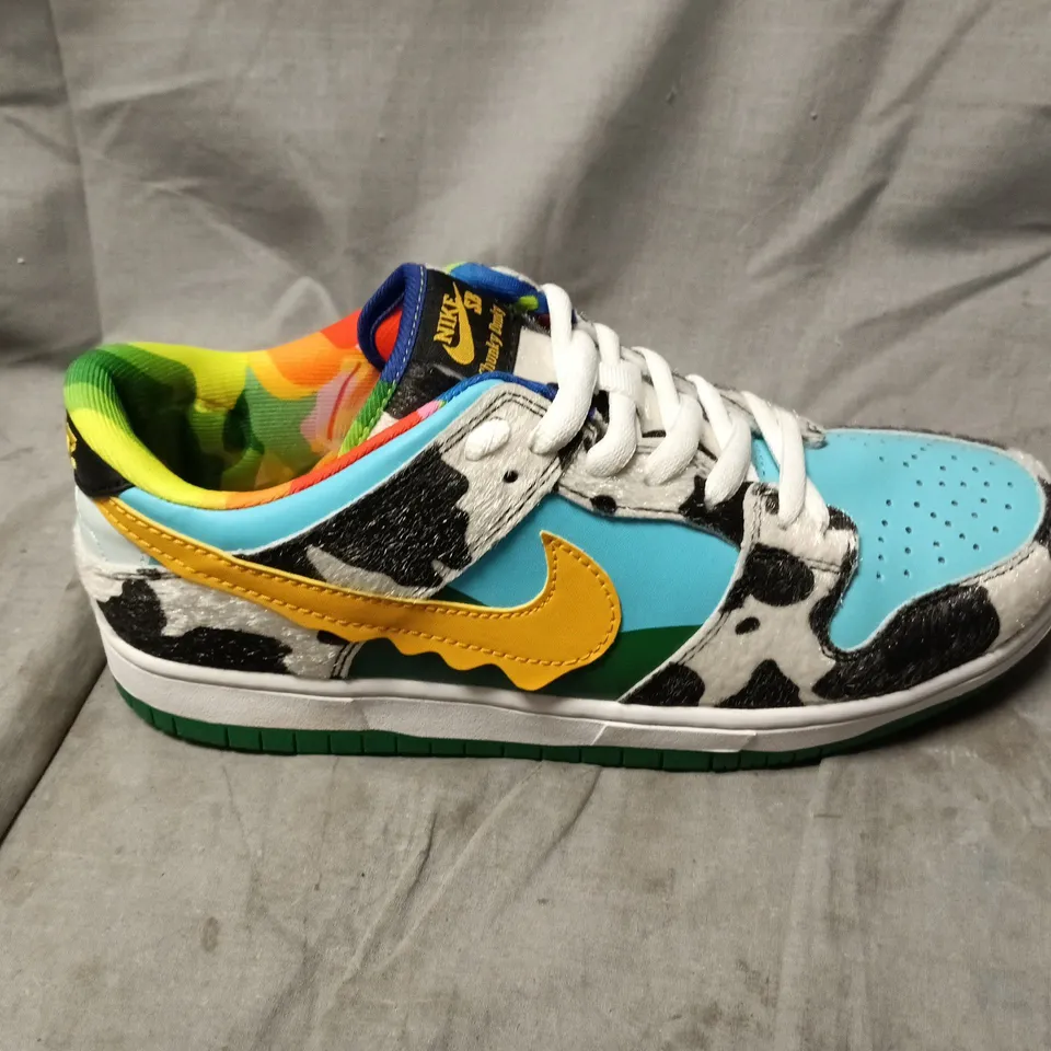 UNBOXED PAIR OF NIKE SB CHUNKY DUNKY TRAINERS COW PRINT MULTI - UK 8.5
