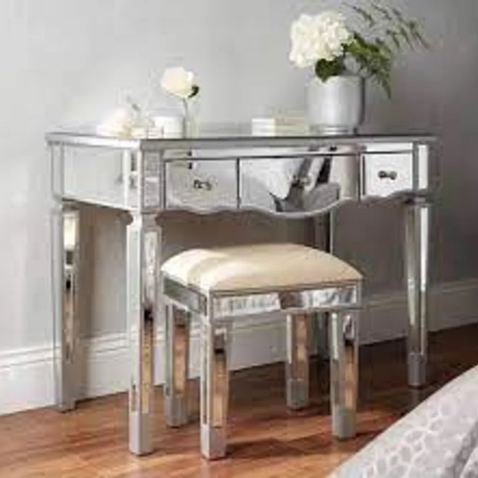 BOXED MIRAGE MIRRORED DRESSING TABLE AND STOOL (1 BOX)