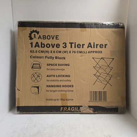 BOXED 1 ABOVE 3-TIER CLOTHES AIRER IN FULLY BLACK