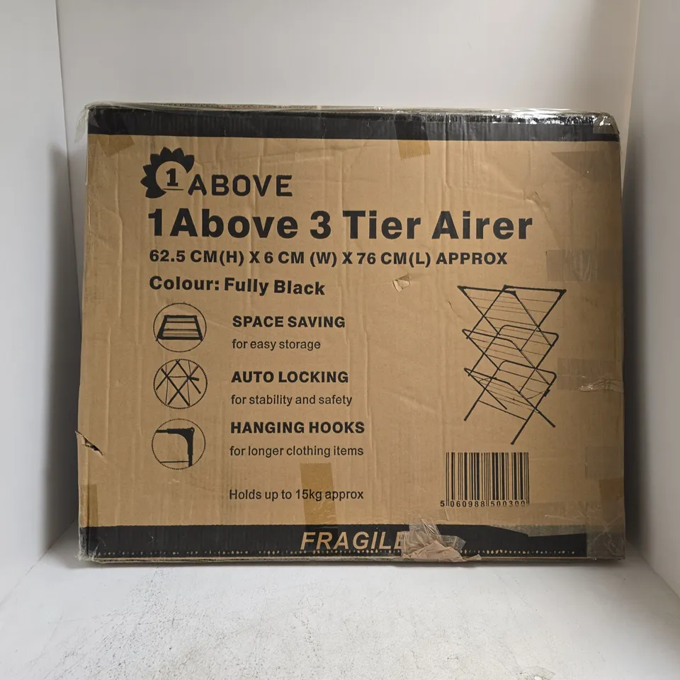 BOXED 1 ABOVE 3-TIER CLOTHES AIRER IN FULLY BLACK