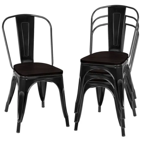 BOXED SET OF 4 STACKABLE METAL DINING CHAIRS WITH IRON BACKREST - BLACK
