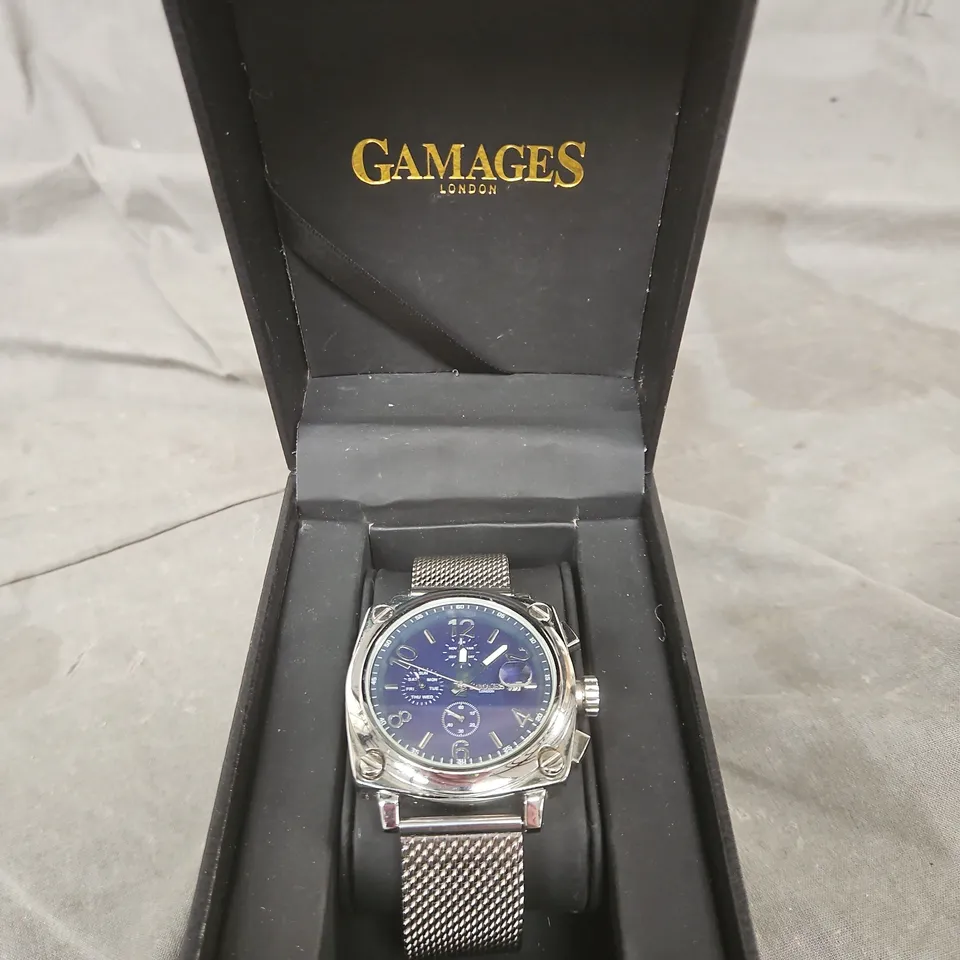 GAMAGES LONDON CHRONOGRAPH WATCH – STAINLESS STEEL MESH BRACELET