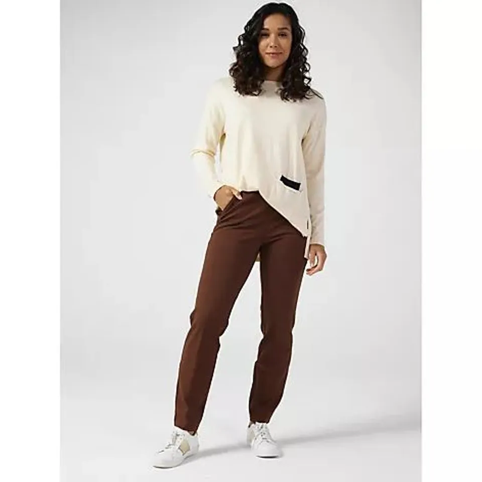 WYNNE COLLECTION PREMIUM PONTE NARROW TROUSERS ZIPPER POCKET- CHOCOLATE SIZE MEDIUM
