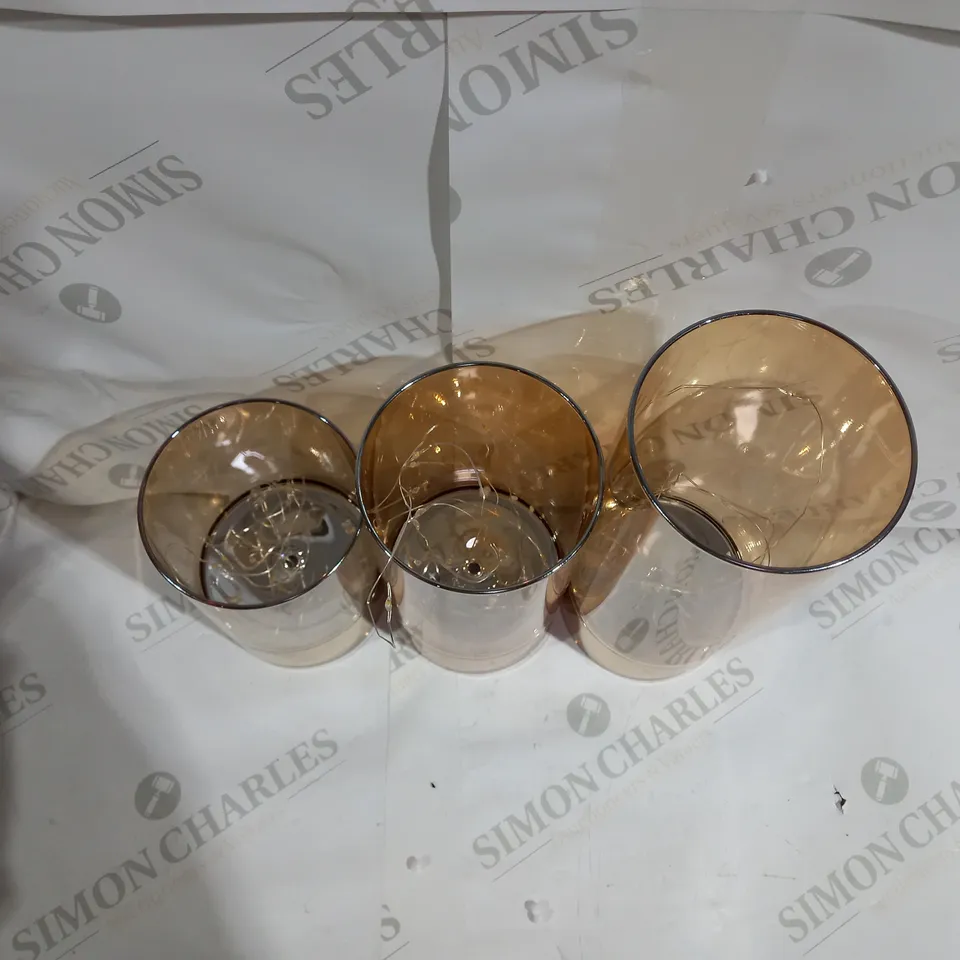 BUNDLEBERRY BY AMANDA HOLDEN SET OF WIRE LIGHT GLASS CYLINDER LANTERNS