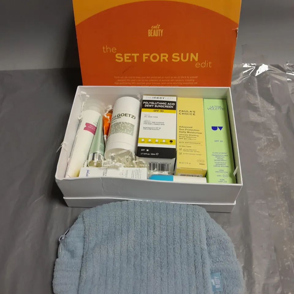 BOXED CULT BEAUTY SET FOR SUN BOX OF ASSORTED SKINCARE PRODUCTS TO INCLUDE - PAULA'S CHOICE - ULTRA VIOLETTE - THEINKEYLIST - ETC