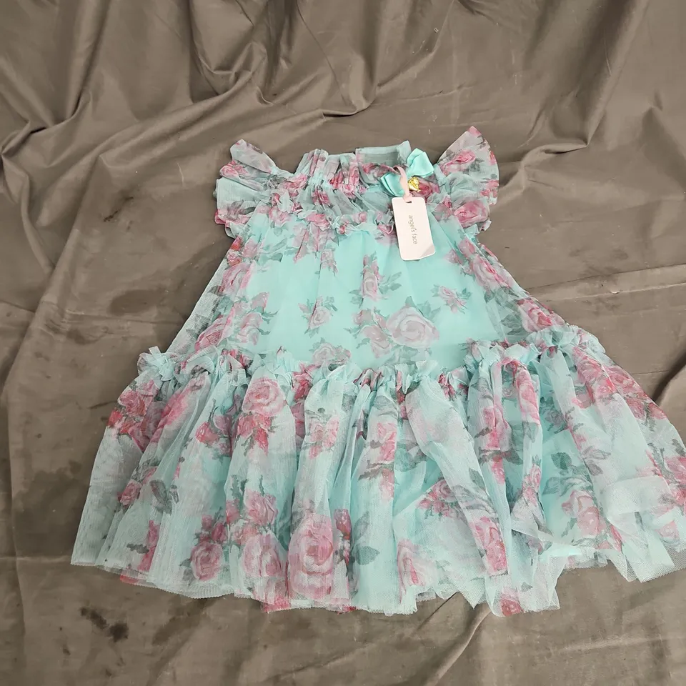 ANGELS FACE MESH DRESS IN AQUA/ROSE SIZE 4-5YRS