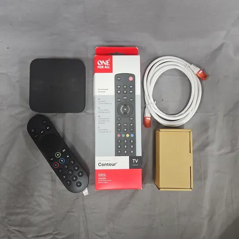APPROXIMATELY 10 ASSORTED ELECTRICAL HOUSEHOLD ITEMS TO INCLUDE ONE FOR ALL TV REMOTE, AND VARIOUS CABLES, ETC