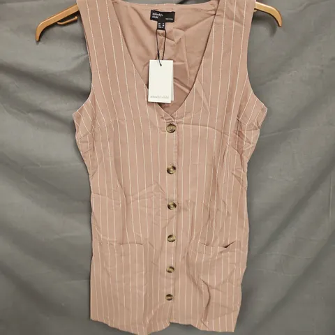 NOBODY'S CHILD CLAUDETTE PINNY MINI DRESS IN NEUTRAL STRIPE SIZE 10