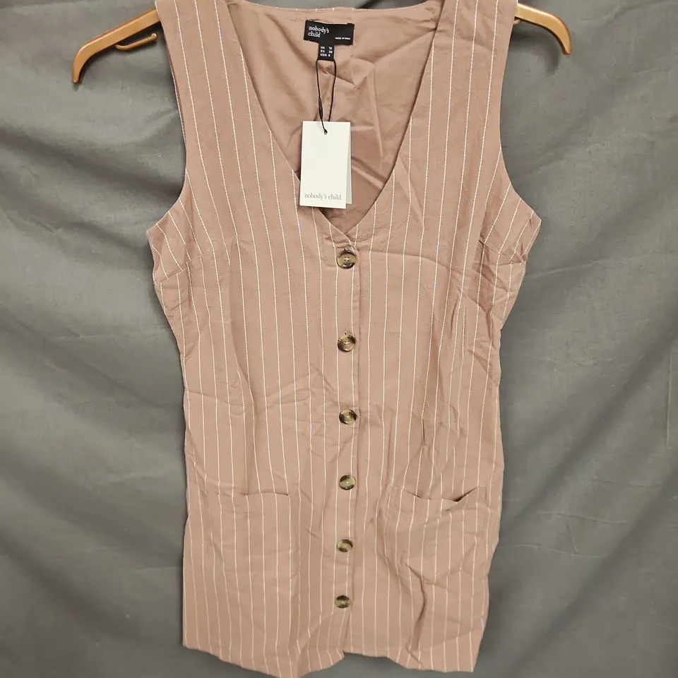 NOBODY'S CHILD CLAUDETTE PINNY MINI DRESS IN NEUTRAL STRIPE SIZE 10