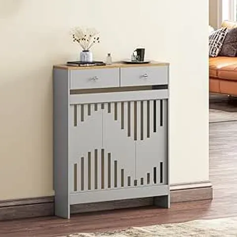 BOXED RADIATOR COVER WITH DRAWERS - GREY/WOOD GRAIN (1 BOX)