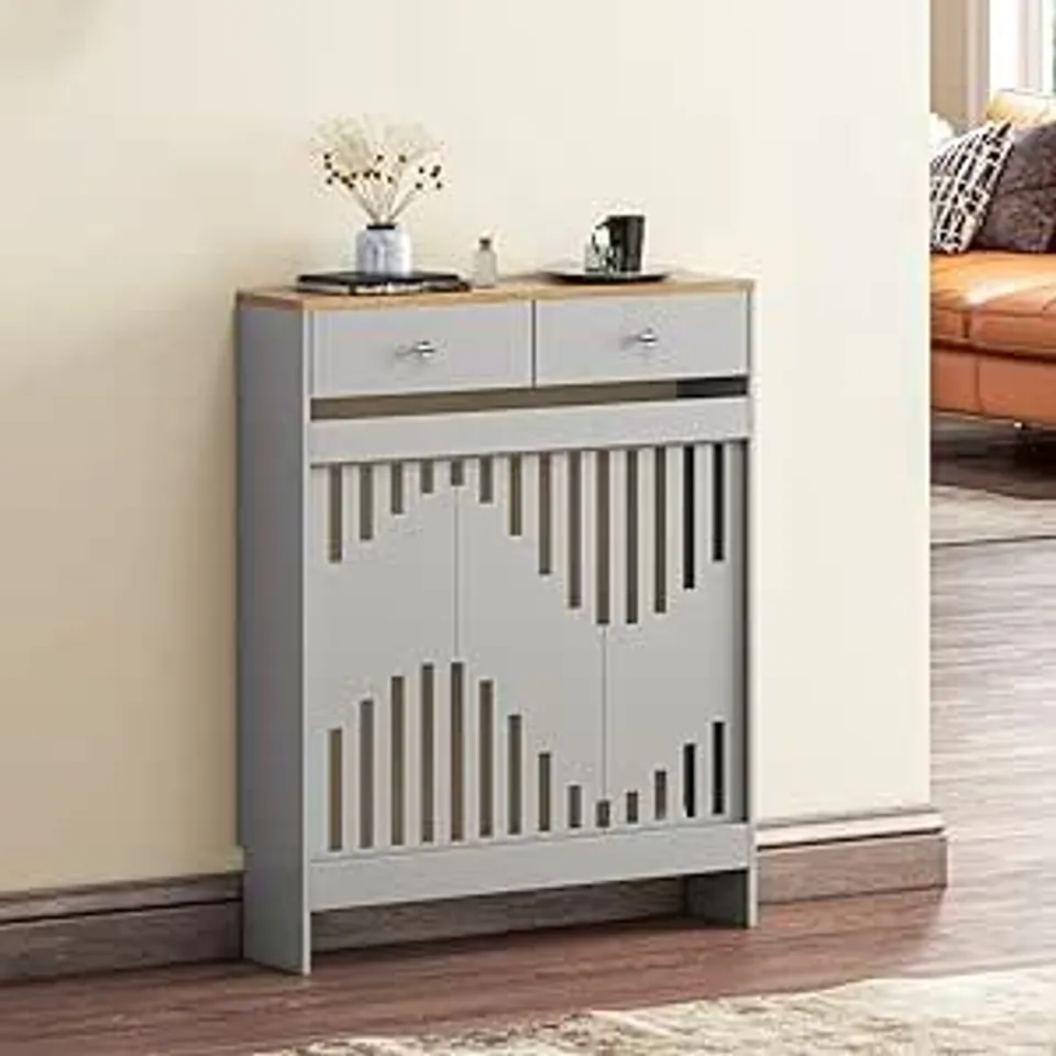 BOXED RADIATOR COVER WITH DRAWERS - GREY/WOOD GRAIN (1 BOX)