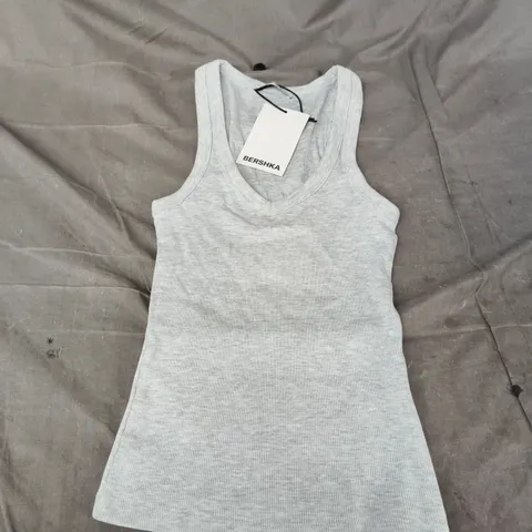 BERSHKA WOMEN'S LIGHT GREY RIBBED TANK TOP – SIZE S