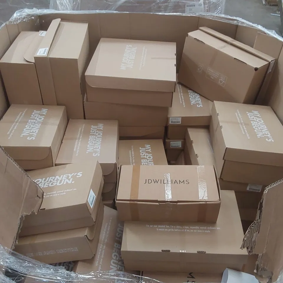 PALLET CONTAINING APPROXIMATELY 60x BRAND NEW ASSORTED DESIGNER SHOES INCLUDING: JD WILLIAMS BOOTS, SIMPLY BE BROWN FLUFFY MULES WITH BACK STRAP, JD WILLIAMS LOAFERS
