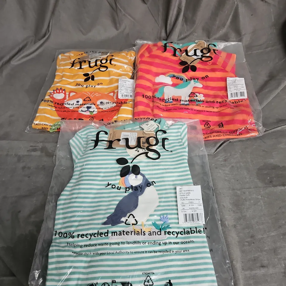 FRUGI X3 ASSORTED BABY CLOTHING ITEMS IN VARIOUS COLOURS SIZE 9-12MONTHS