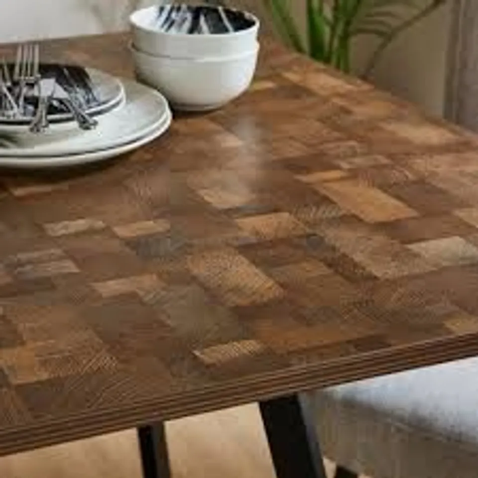 BOXED BRAYDEN RECTANGULAR TABLE PARQUET EFFECT - DARK WOOD // H75 X W120 X D80cm (1 BOX)