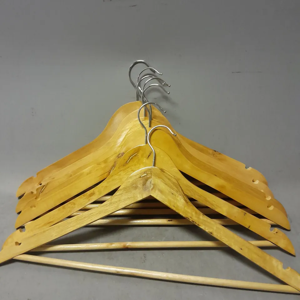 BOX OF APPROXIMATELY 40 UNBRANED WOODEN HANGERS 