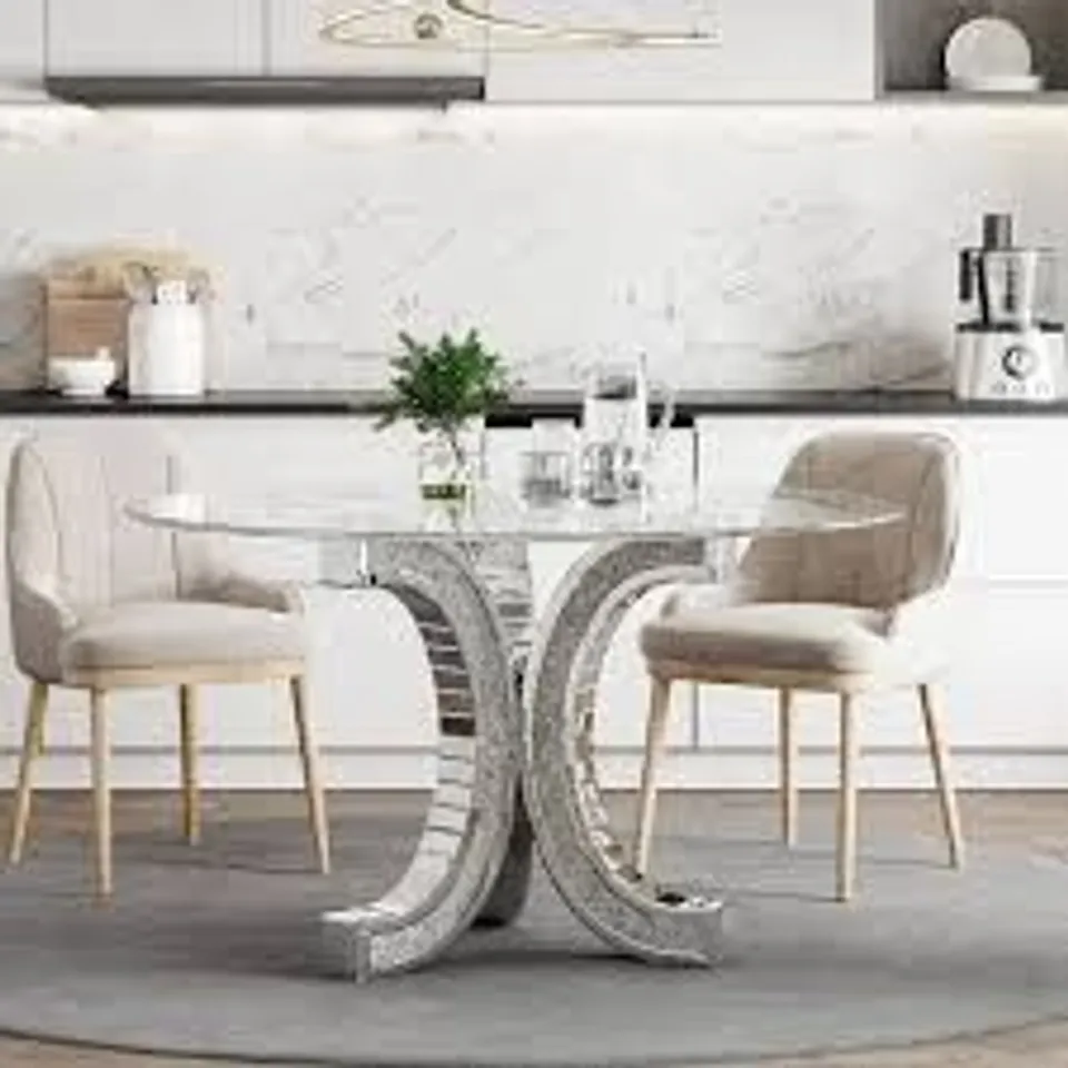 BOXED DESIGNER GLASS TOP PEDESTAL DINING TABLE (2 BOXES)