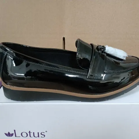 BOXED PAIR OF LOTUS PATENT LEATHER LOAFERS – BLACK – WOMEN'S - UK SIZE 6