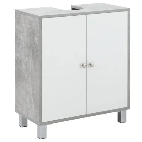 BOXED KLEANKIN UNDER SINK CABINET, BATHROOM VANITY UNIT, STORAGE CUPBOARD WITH ADJUSTABLE SHELVES, WHITE AND GREY