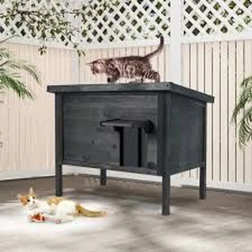 BOXED WEATHERPROOF OUTDOOR INSULATED FERAL CAT HOUSE FOR WINTER -GREY-