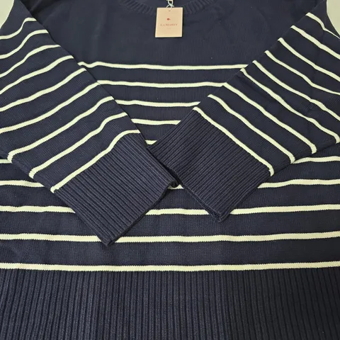 LA MAREY LONDON STRIPED CREW NECK JUMPER, NAVY/WHITE - SIZE XL