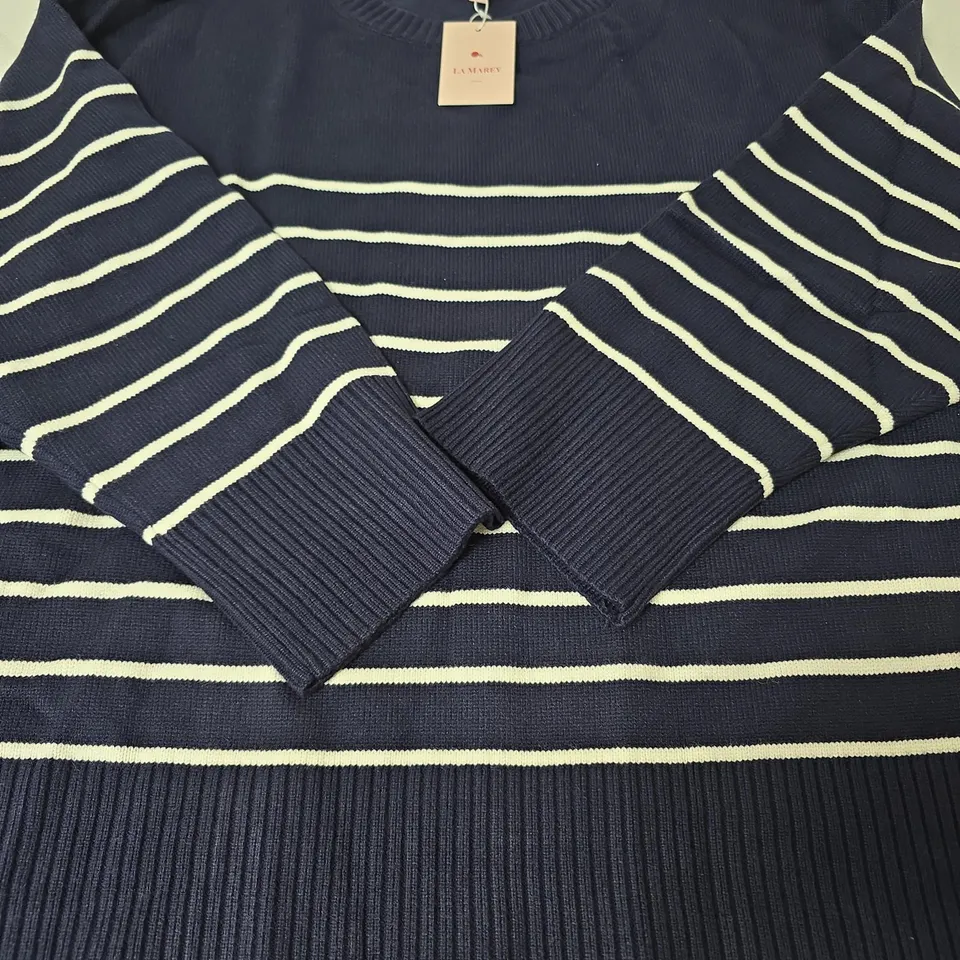 LA MAREY LONDON STRIPED CREW NECK JUMPER, NAVY/WHITE - SIZE XL