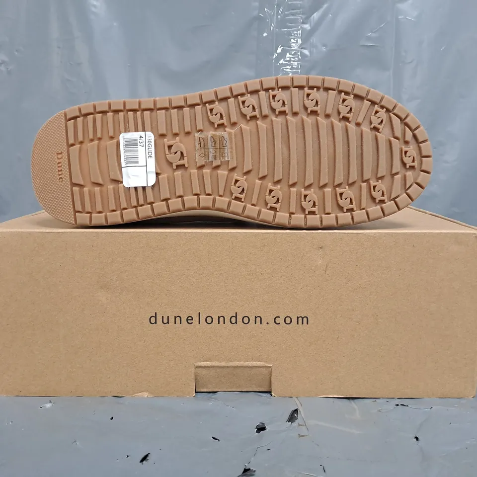 BOXED PAIR OF DUNE LONDON 130 GLIDE LOAFERS IN SAND SIZE UK 3