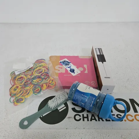 APPROXIMATELY 10 ASSORTED HOUSEHOLD PRODUCTS TO INCLUDE DISHWASHER TABLETS, BRUSH, FROTHER ETC 