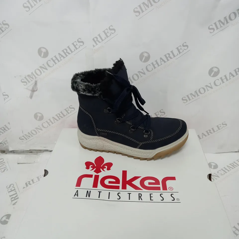 BOXED PAIR OF RIEKER BLUE BOOTS SIZE 3.5