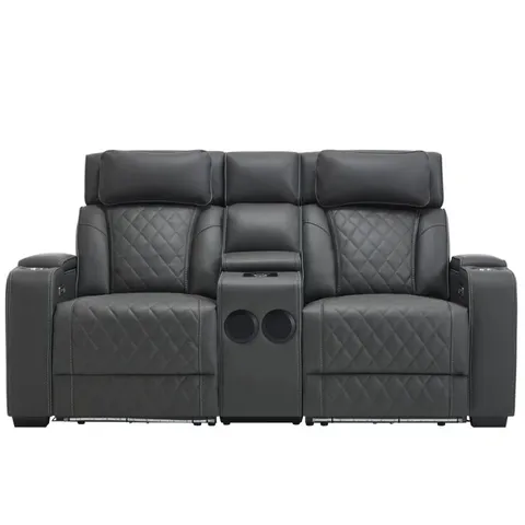 BOXED CAPRI ELECTRIC RECLINER 2 SEATER SOFA WITH BLUETOOTH SPEAKERS IN CHARCOAL AIR LEATHER (3 BOXES)