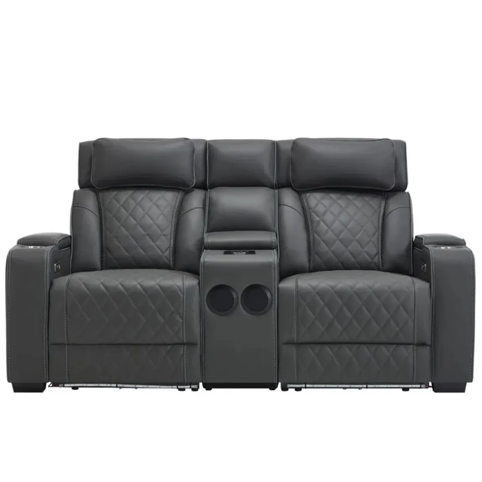 BOXED CAPRI ELECTRIC RECLINER 2 SEATER SOFA WITH BLUETOOTH SPEAKERS IN CHARCOAL AIR LEATHER (3 BOXES)