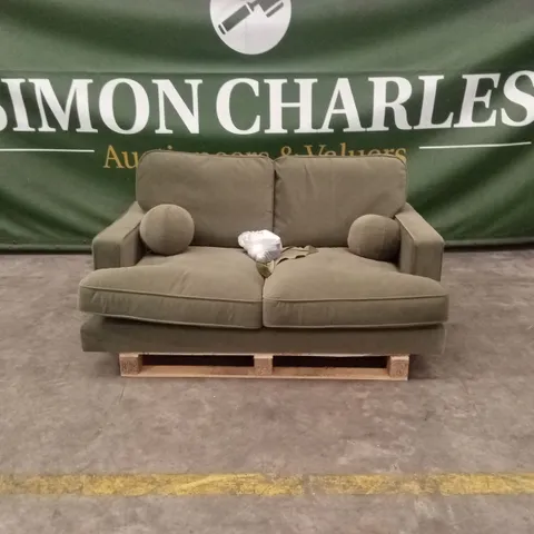 QUALITY DESIGNER ADDISON 2 SEATER KHAKI GREEN VELVET SOFA