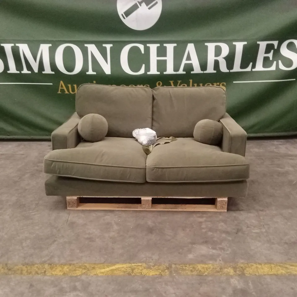 QUALITY DESIGNER ADDISON 2 SEATER KHAKI GREEN VELVET SOFA