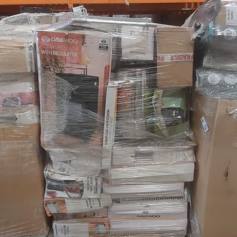 PALLET CONTAINING A VERY LARGE QUANTITY OF ASSORTED ELECTRIC ITEMS INCLUDING: DAEWOO FOLDABLE HEATED AIRER, CONVECTOR HEATERS, JUG BLENDER ECT