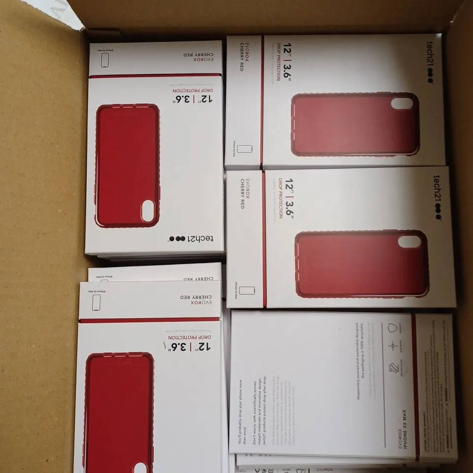 BOX OF 87 TECH21 CHERRY RED EVOROX PHONE PROTECTION CASES FOR IPHONE XS MAX