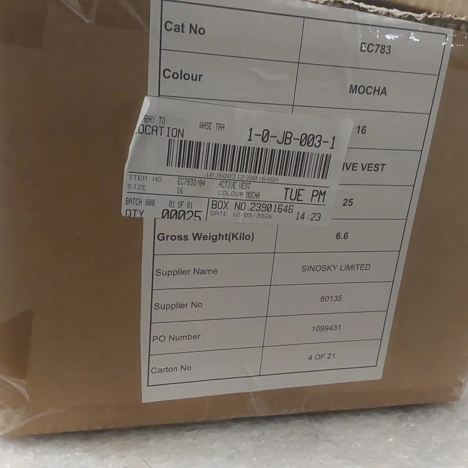 BOX CONTAINING APPROXIMATELY 25x BRAND NEW SIMPLY BE ACTIVE VESTS - SIZE 16