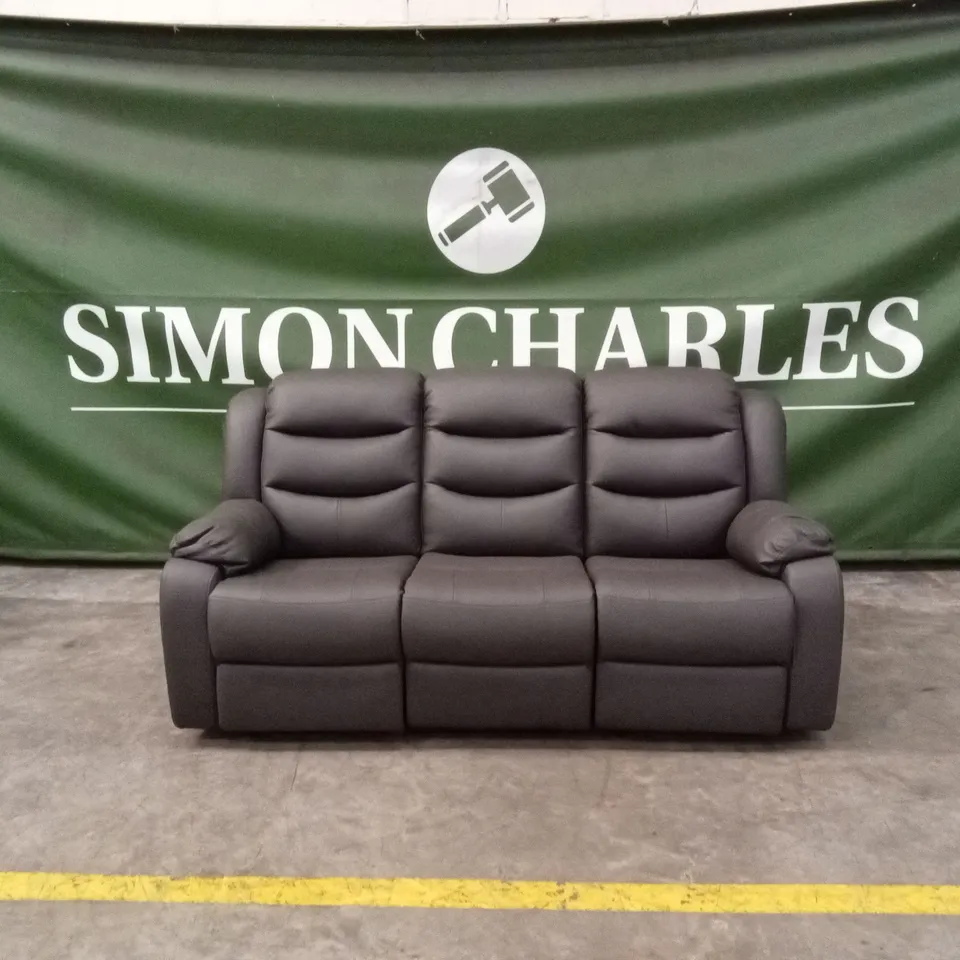 ROTHBURY LUXURY FAUX LEATHER HIGH BACK 3 SEATER MANUAL RECLINER SOFA - CHARCOAL RRP £729