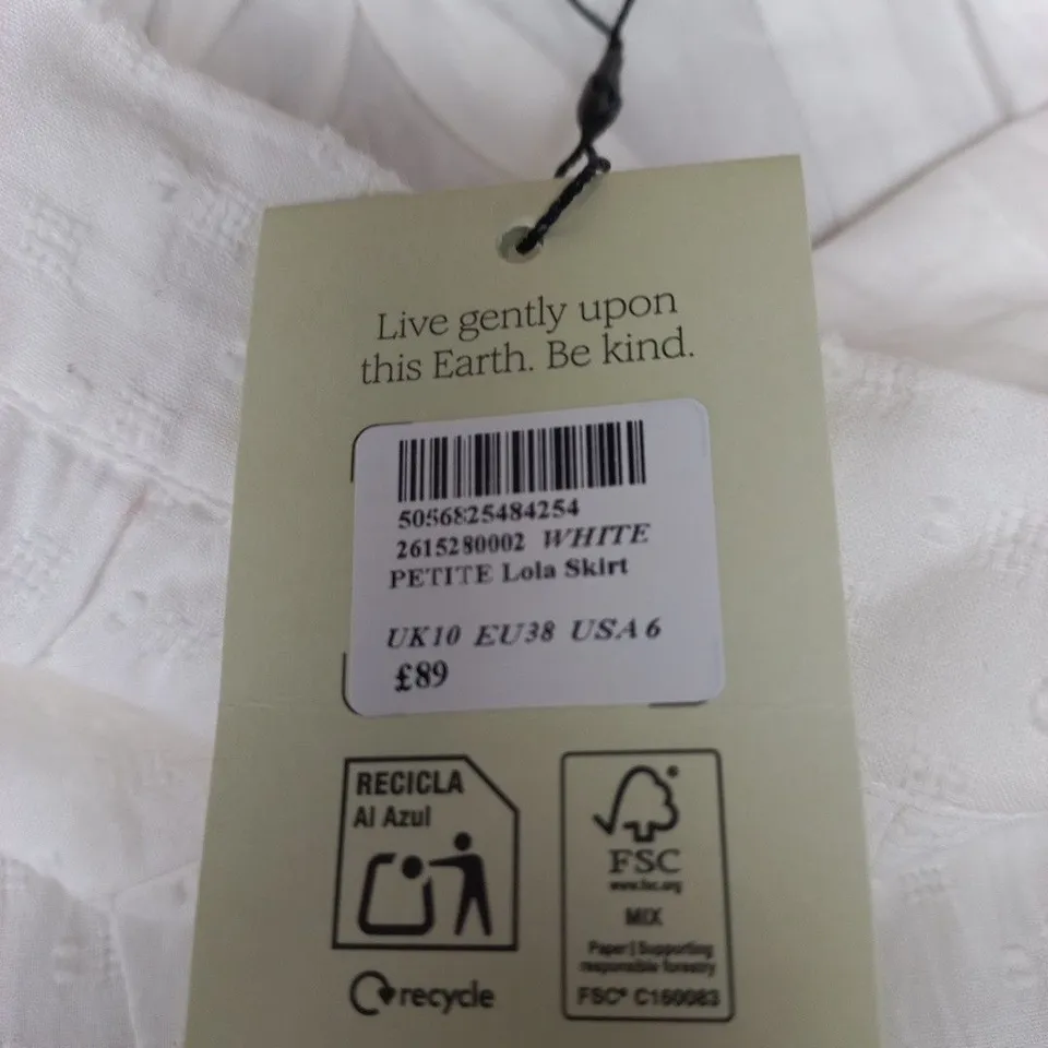 NOBODY'S CHILD PETITE LOLA SKIRT – WHITE, UK 10 (EU 38, USA 6)
