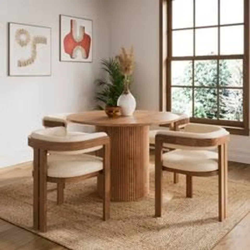 BOXED AMARI ROUND DINING TABLE - DARK STAINED OAK (2 BOXES)