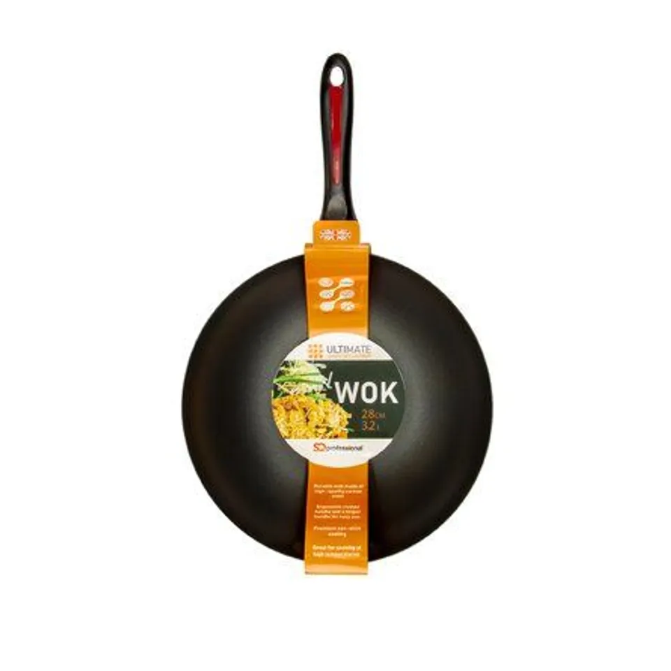 BOXED ULTIMATE 28cm NON STICK CARBON STEEL WOK