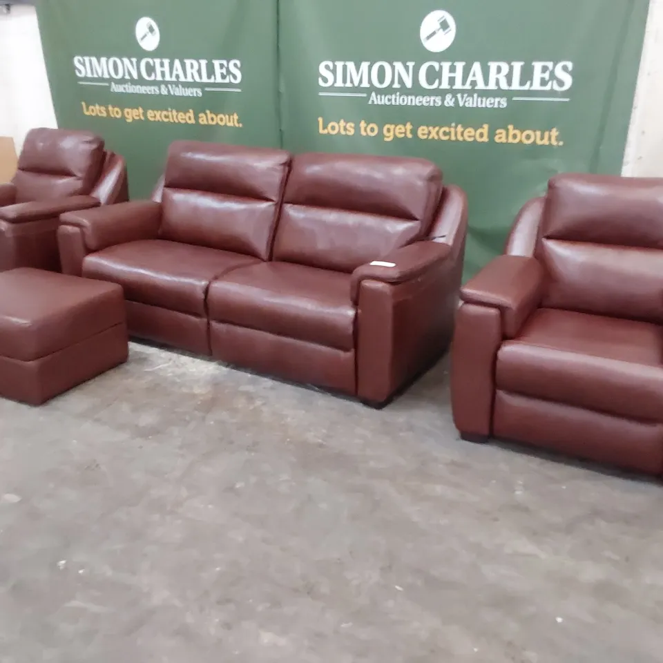 QUALITY ITALIAN DESIGNER LOUNGE SUITE, COMPRISING POWER RECLINING THREE SEATER SOFA, PAIR FIXED EASY CHAIRS & FOOTSTOOL