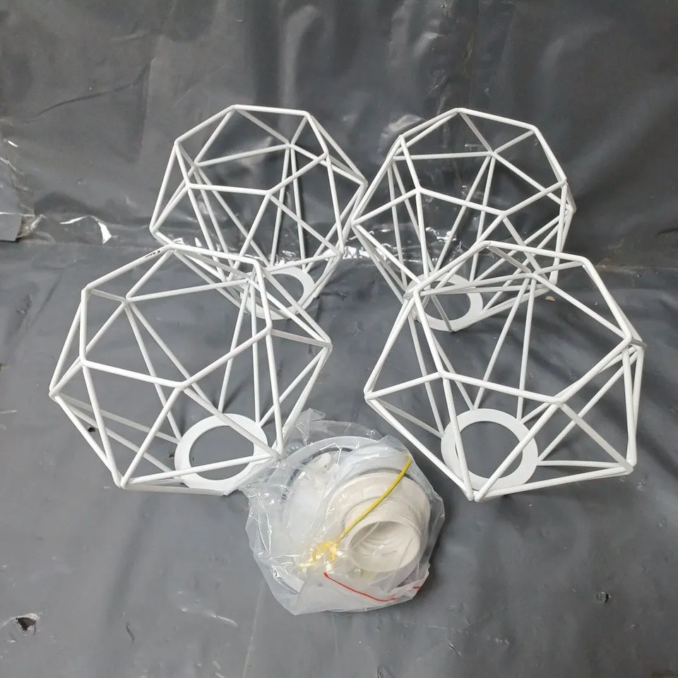 SET OF 4 BIRDCAGE LIGHT SHADES WITH FITTINGS WHITE