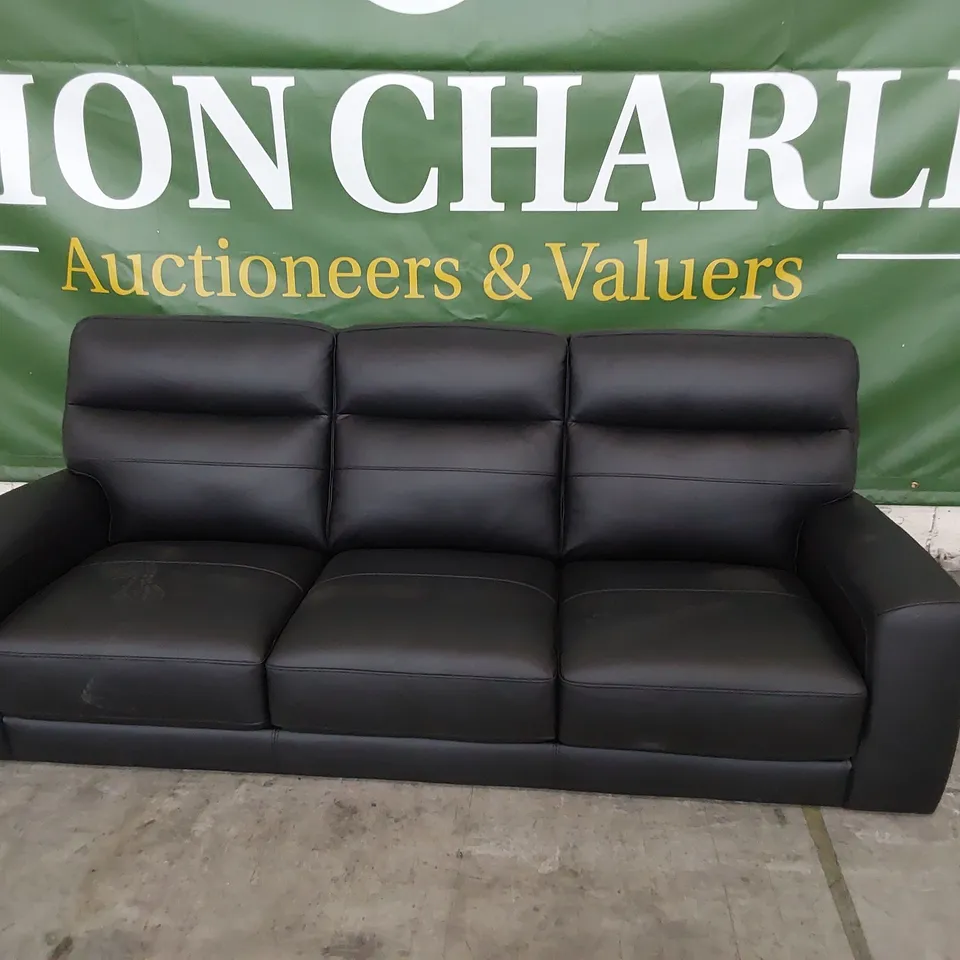 DESIGNER THREE SEATER SOFA BLACK LEATHER 