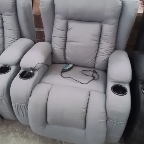DESIGNER GREY FABRIC UPHOLSTERED POWER RECLINER CHAIR 