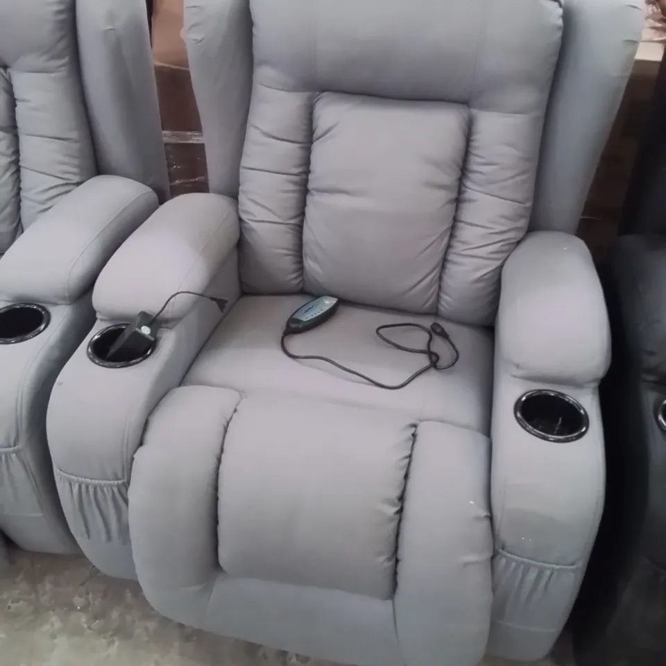 DESIGNER GREY FABRIC UPHOLSTERED POWER RECLINER CHAIR 