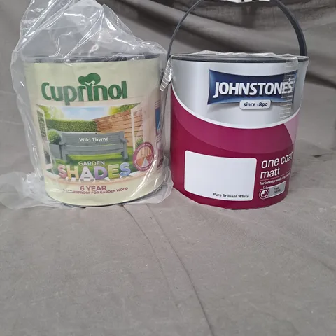 LOT OF 4 PAINT PRODUCTS TO INCLUDE CUPRINOL WOOD AND FENCE AND JOHNSTONE'S WALLS & CEILINGS